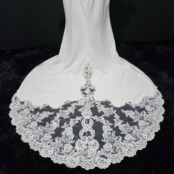 NWT~$1850~STELLA COUTURE~16/18~OFF WHITE EMBROIDERED BEADED LACE WEDDING DRESS - Picture 13 of 16